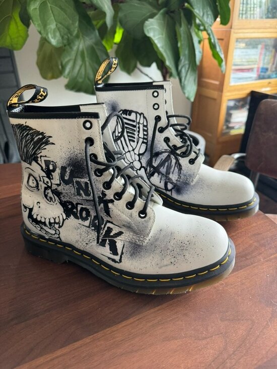 Dr. Martens Shoes - Dr. Martens 1460 Custom Punk Rock 8-Eye White Leather Combat Boots